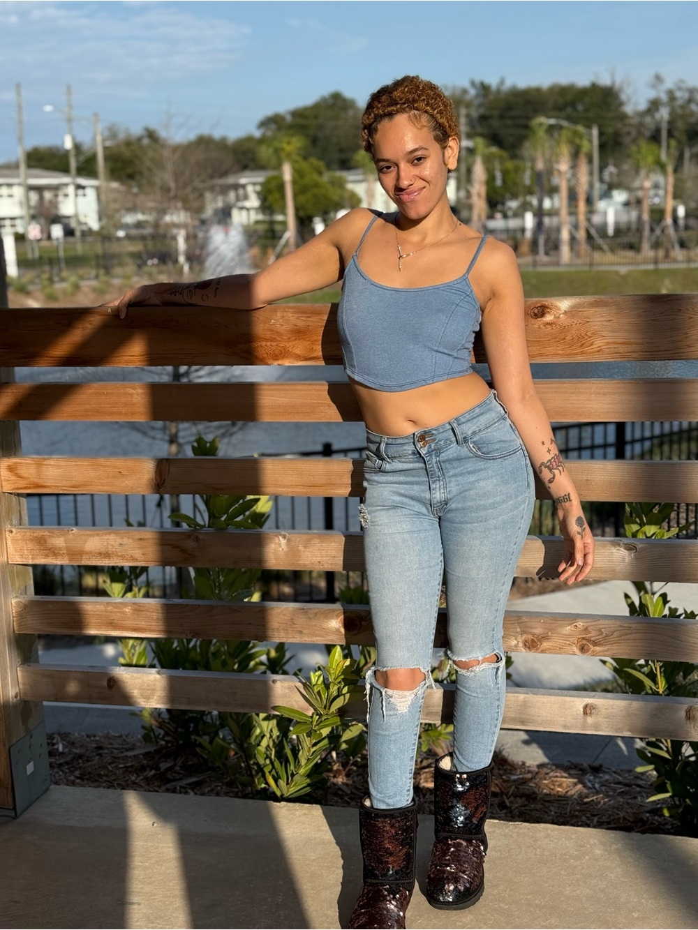 Rue21 Light Blue Cropped Denim-Look Cami
